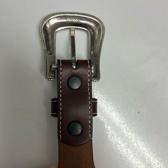 Genuine Top Grain Leather Brown Cowboy Western Stitching Silver Hardware 45/2XL - Picture 10 of 16